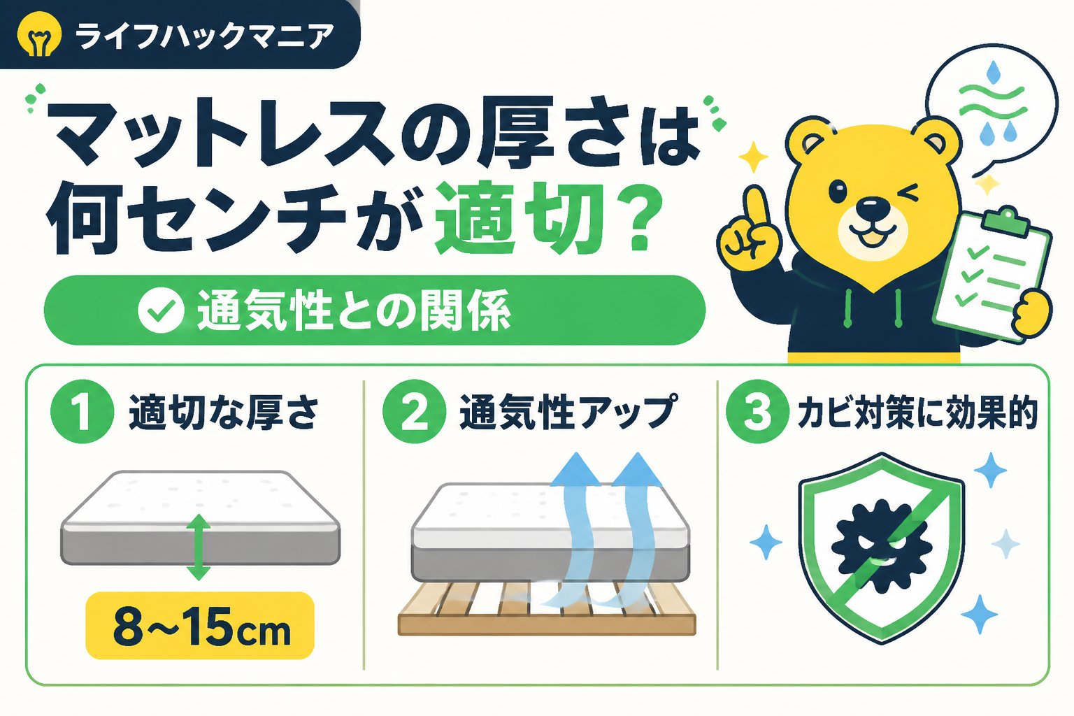 マットレス・睡眠 マットレスの厚さは何センチが適切?通気性との関係