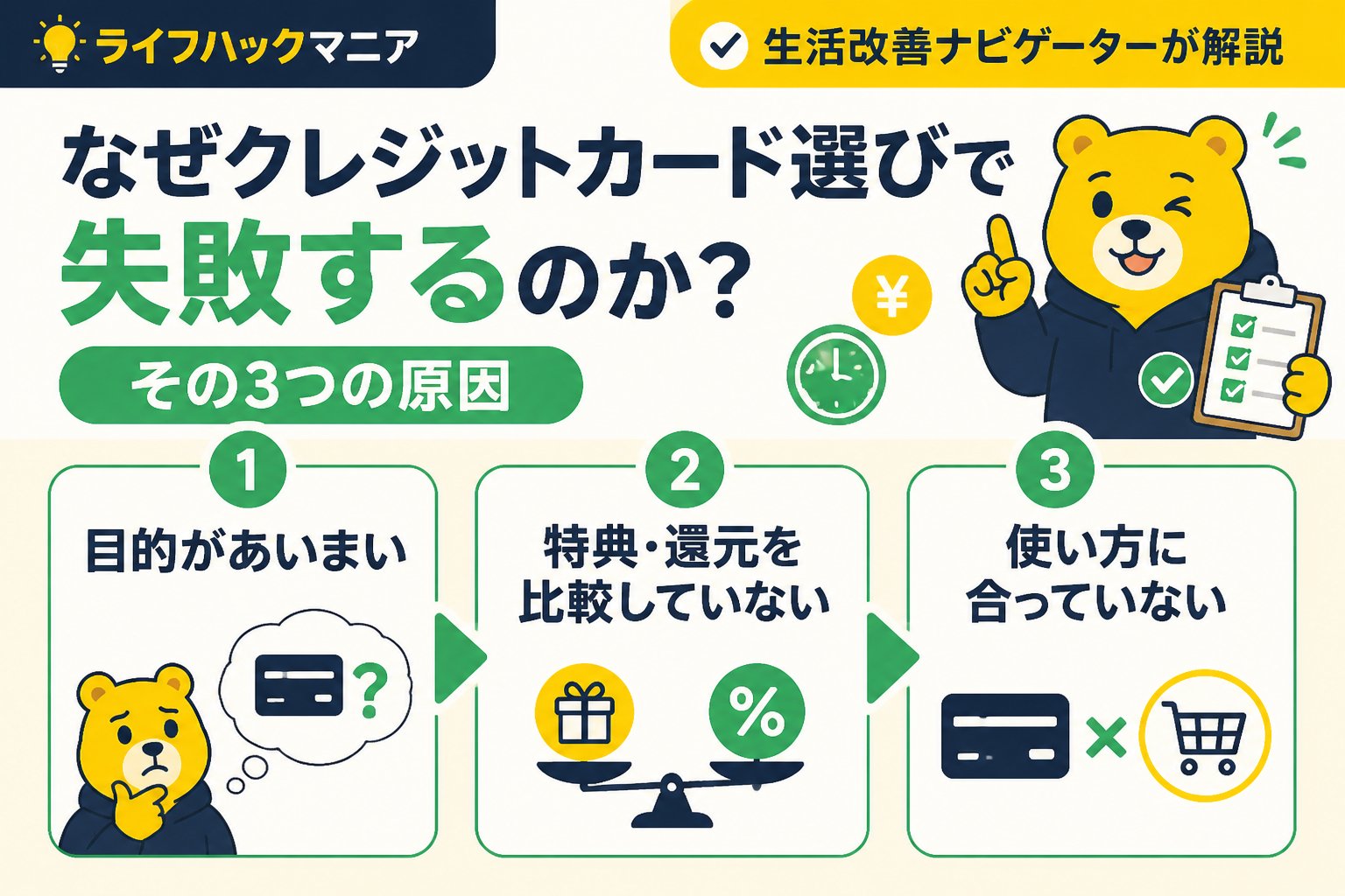 クレジットカード・節約 なぜクレジットカード選びで失敗するのか?その3つの原因