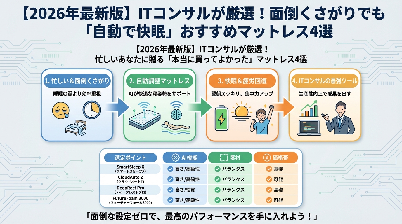 マットレス・睡眠 【2026年最新版】ITコンサルが厳選! 忙しいあなたに贈る「本当に買ってよかった」マットレス4選