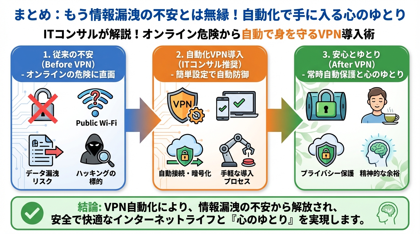 VPN・セキュリティ まとめ:もう情報漏洩の不安とは無縁!自動化で手に入る心のゆとり