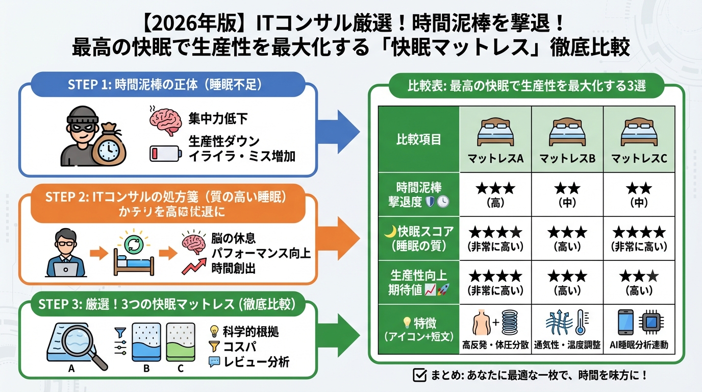 マットレス・睡眠 【2026年版】ITコンサル厳選!時間泥棒を撃退する「快眠マットレス」徹底比較