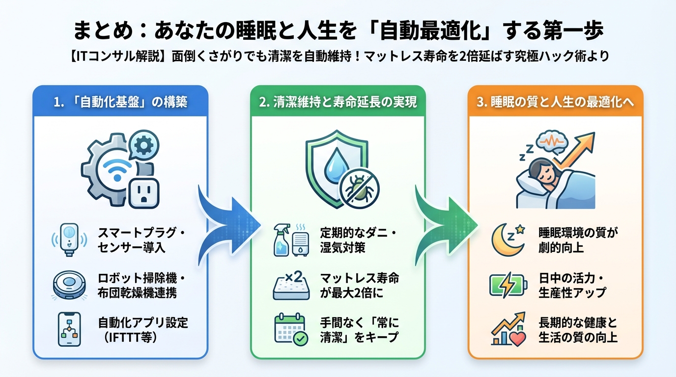マットレス・睡眠 まとめ:あなたの睡眠と人生を「自動最適化」する第一歩