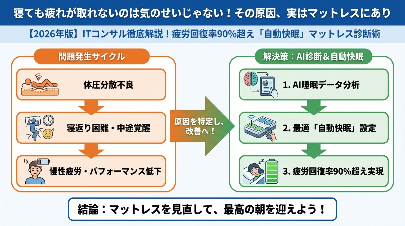 マットレス・睡眠 寝ても疲れが取れないのは気のせいじゃない！その原因、実はマットレスにあり