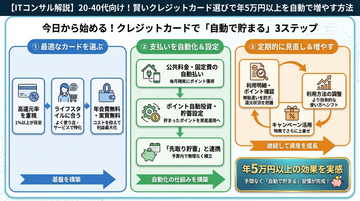 クレジットカード・節約 今日から始める!クレジットカードで「自動で貯まる」3ステップ