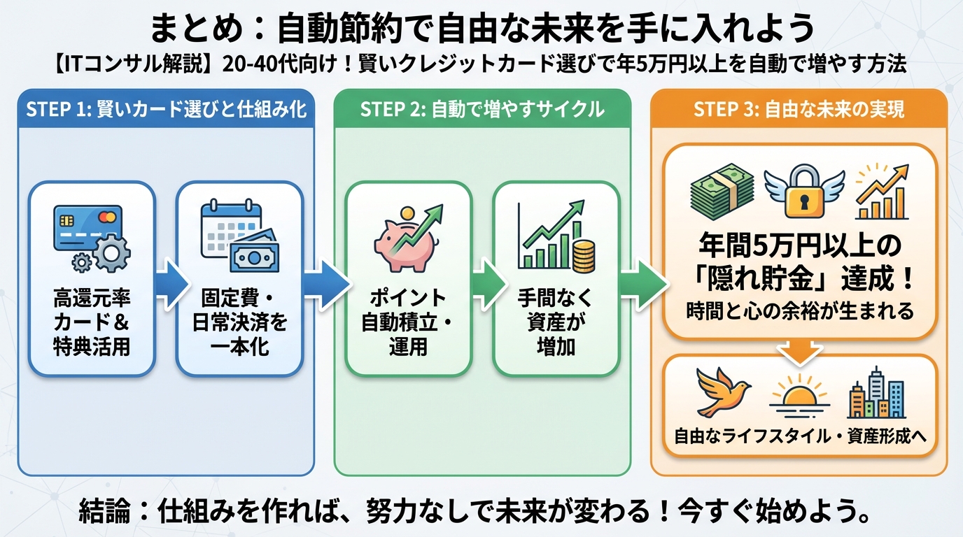 クレジットカード・節約 まとめ:自動節約で自由な未来を手に入れよう