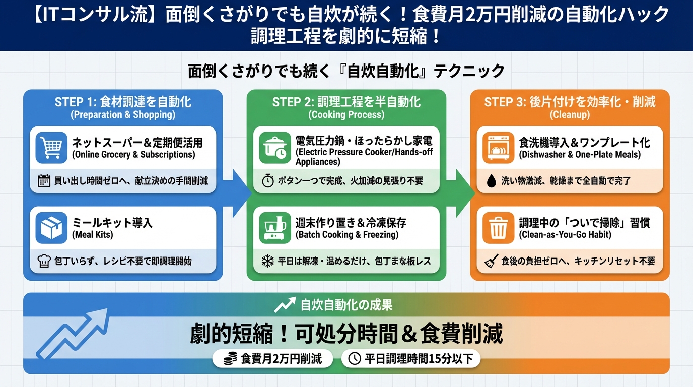 食費節約・自炊 調理工程を劇的に短縮!面倒くさがりでも続く「自炊自動化」テクニック