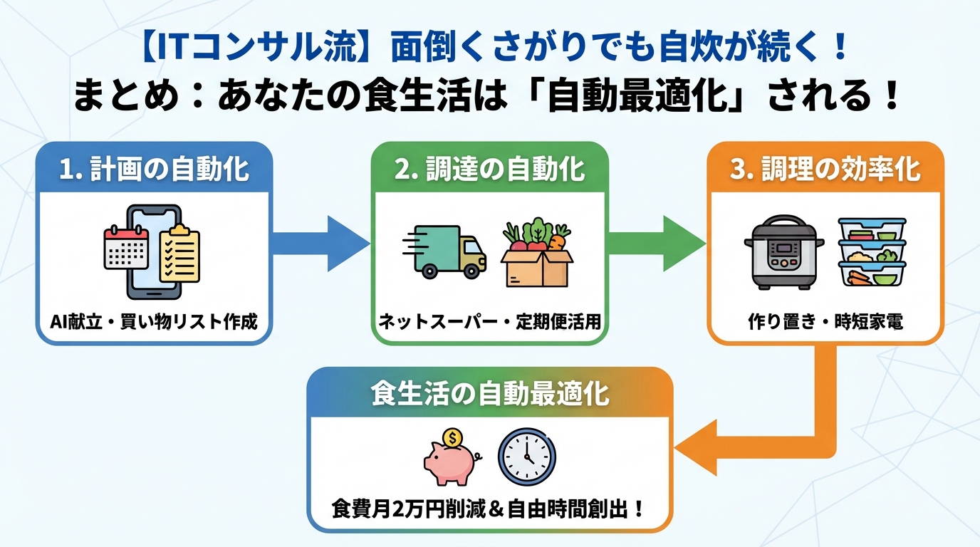 食費節約・自炊 まとめ:あなたの食生活は「自動最適化」される!