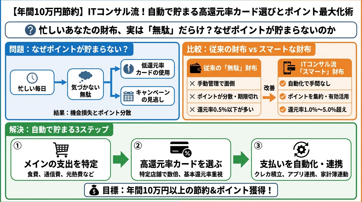 クレジットカード・節約 忙しいあなたの財布、実は「無駄」だらけ？なぜポイントが貯まらないのか