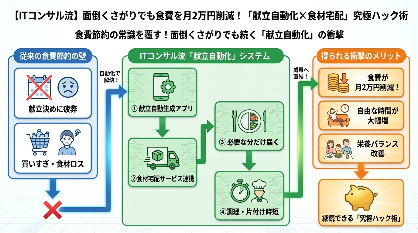 食費節約・自炊 食費節約の常識を覆す!面倒くさがりでも続く「献立自動化」の衝撃