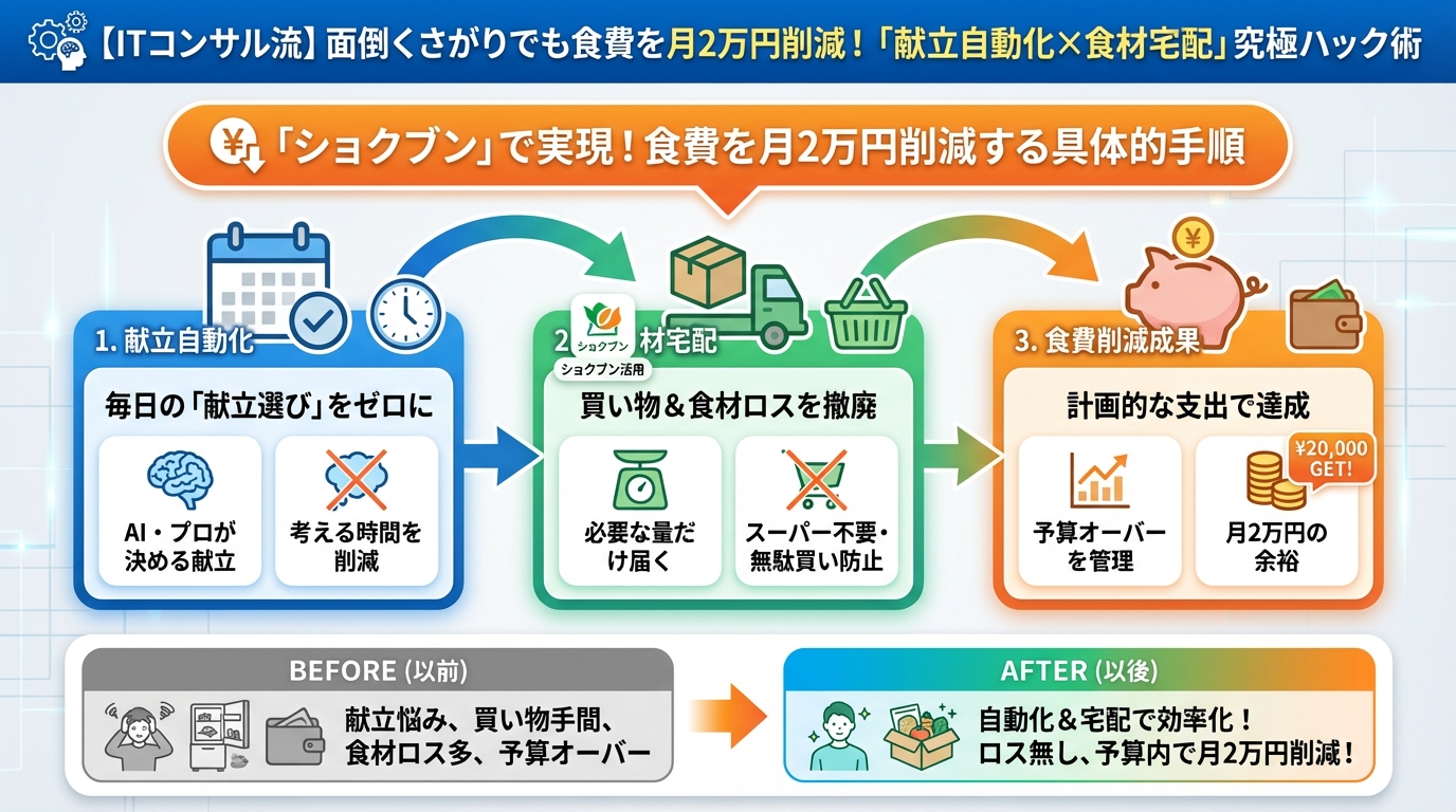 食費節約・自炊 「ショクブン」で実現!食費を月2万円削減する具体的手順