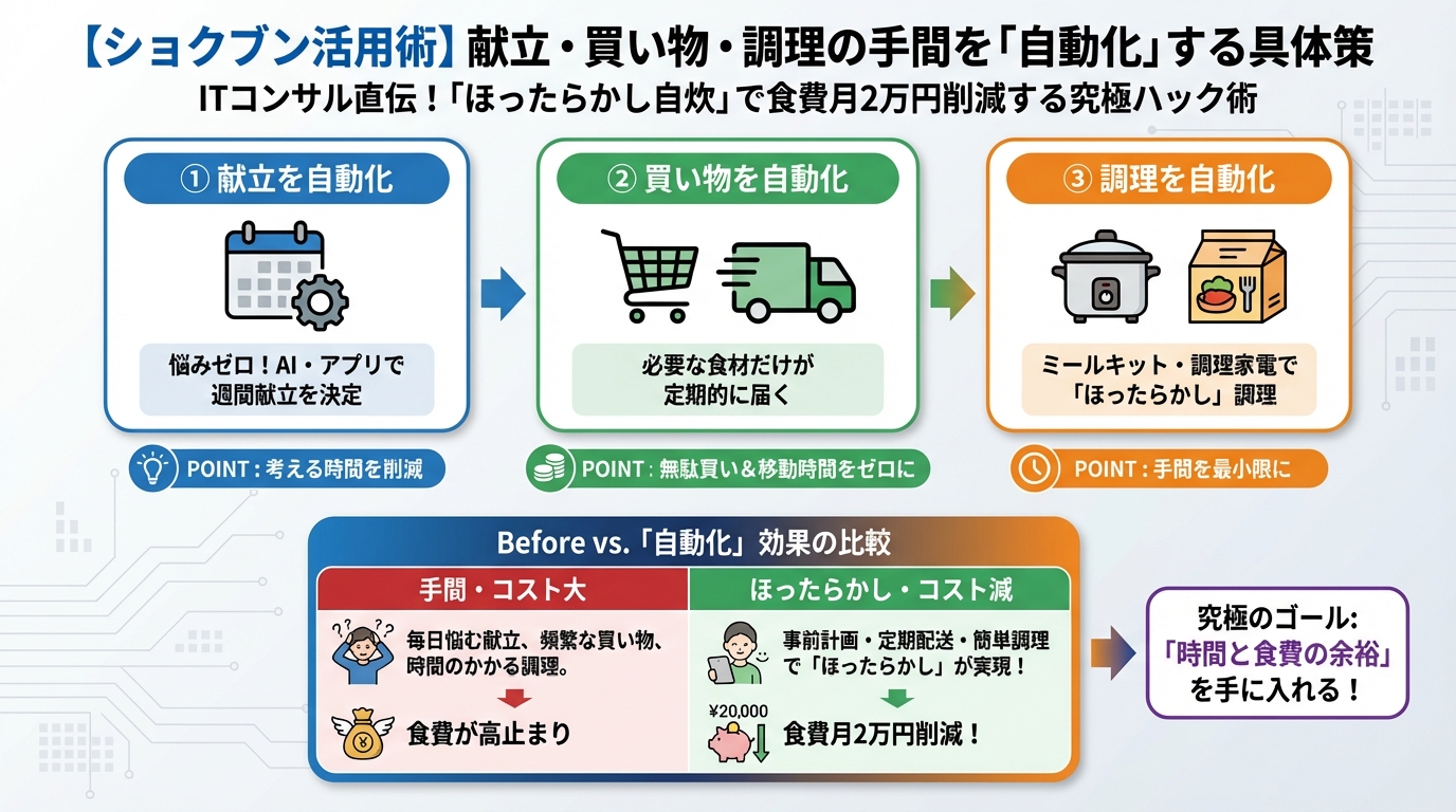 食費節約・自炊 【ショクブン活用術】献立・買い物・調理の手間を「自動化」する具体策