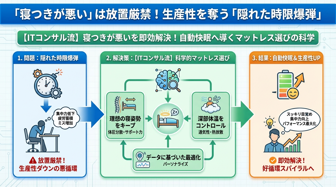 マットレス・睡眠 「寝つきが悪い」は放置厳禁！生産性を奪う「隠れた時限爆弾」