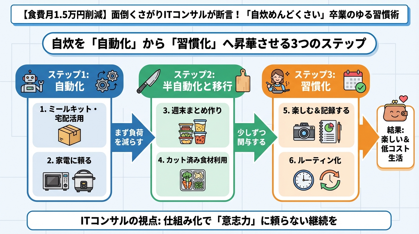 食費節約・自炊 自炊を「自動化」から「習慣化」へ昇華させる3つのステップ