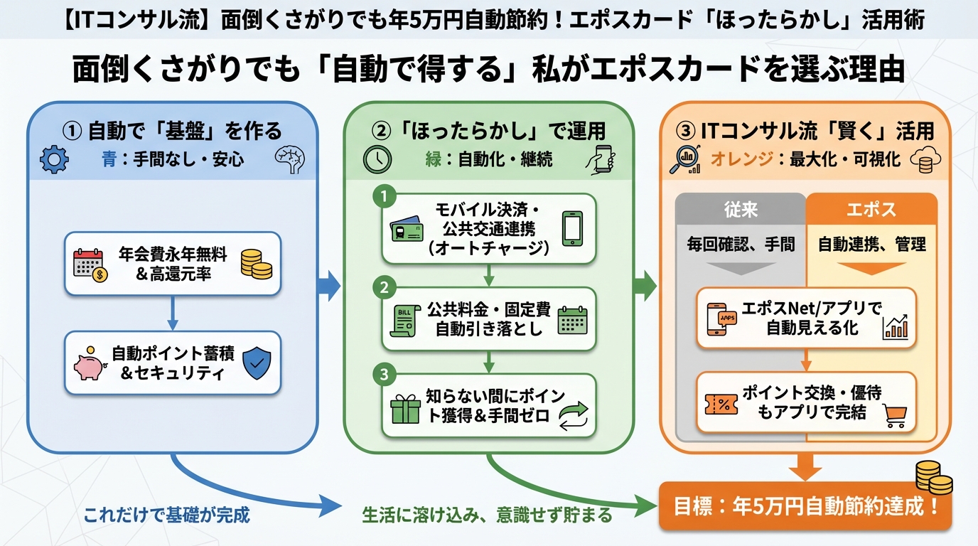 クレジットカード・節約 面倒くさがりでも「自動で得する」私がエポスカードを選ぶ理由