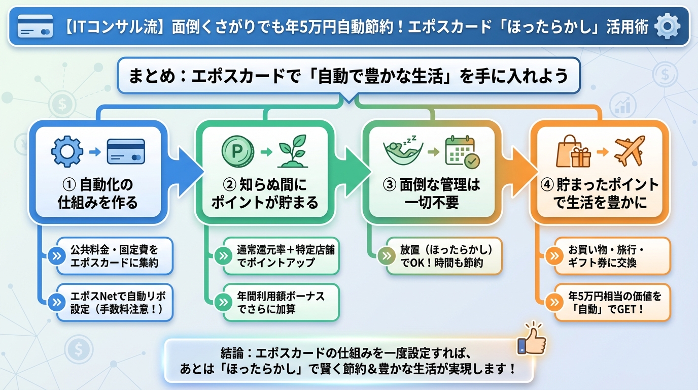 クレジットカード・節約 まとめ:エポスカードで「自動で豊かな生活」を手に入れよう