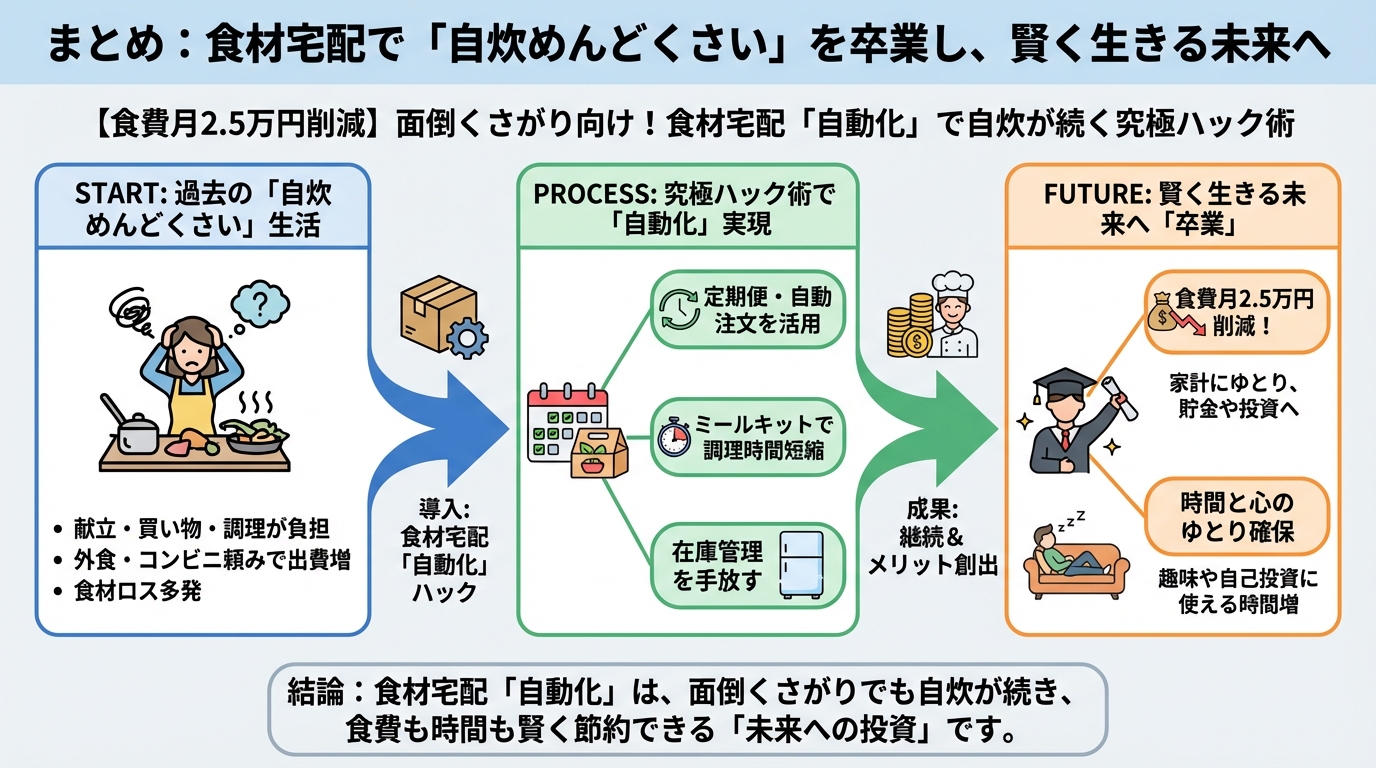 食費節約・自炊 まとめ: 食材宅配で「自炊めんどくさい」を卒業し、賢く生きる未来へ
