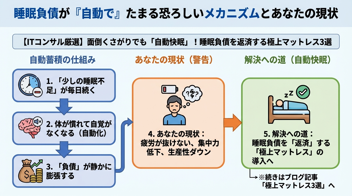マットレス・睡眠 睡眠負債が「自動で」たまる恐ろしいメカニズムとあなたの現状