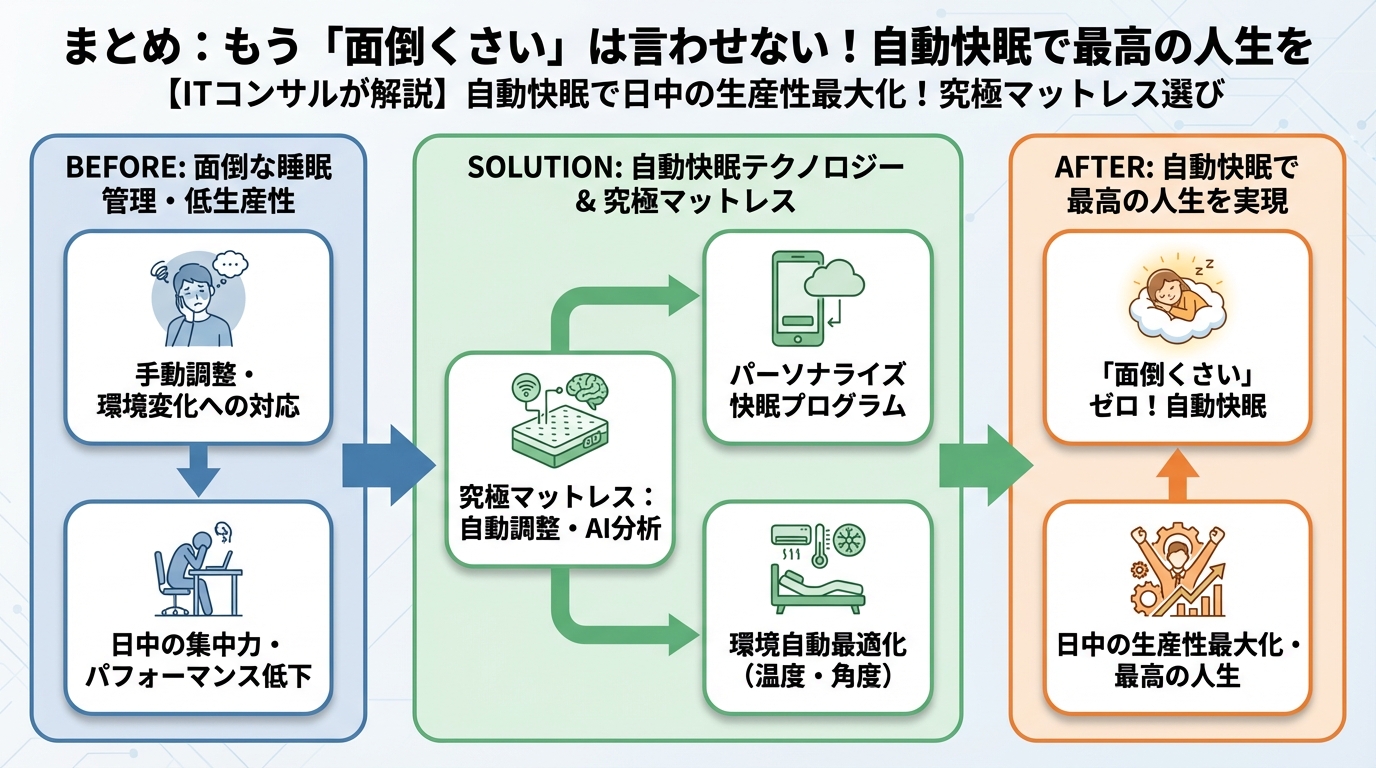 マットレス・睡眠 まとめ:もう「面倒くさい」は言わせない!自動快眠で最高の人生を