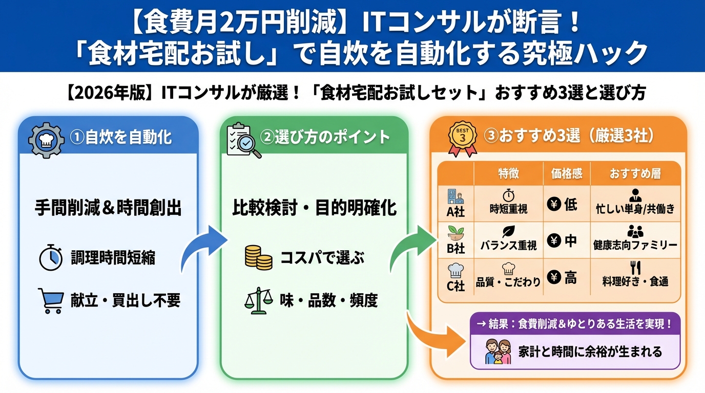 食費節約・自炊 【2026年版】ITコンサルが厳選！「食材宅配お試しセット」おすすめ3選と選び方