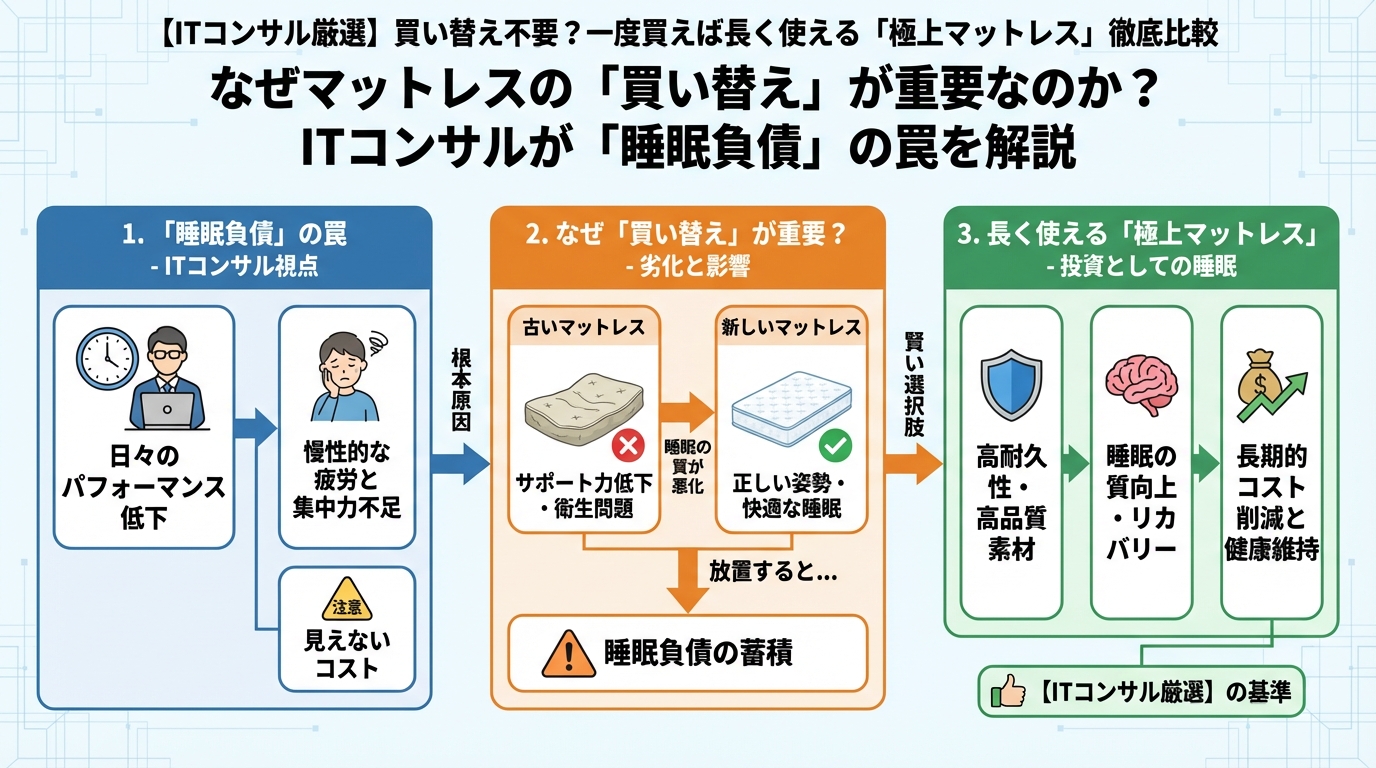 マットレス・睡眠 なぜマットレスの「買い替え」が重要なのか？ITコンサルが「睡眠負債」の罠を解説