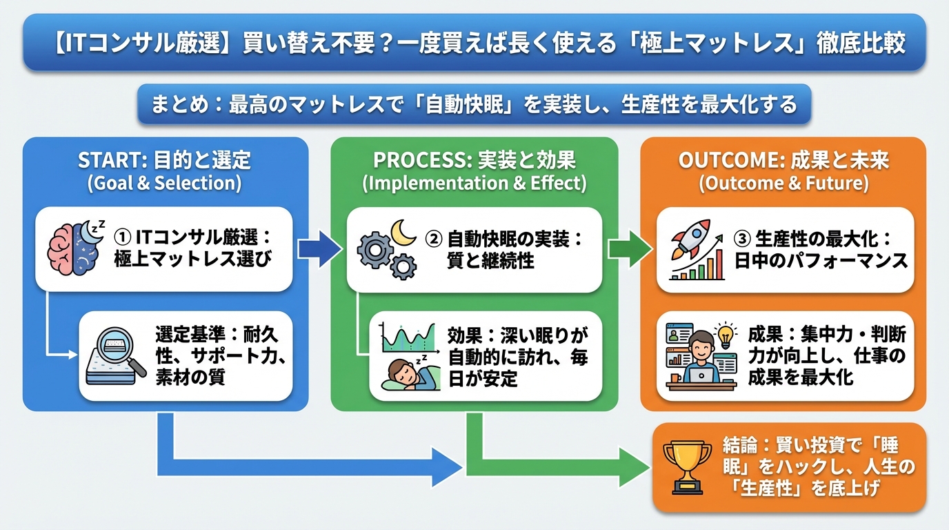 マットレス・睡眠 まとめ：最高のマットレスで「自動快眠」を実装し、生産性を最大化する