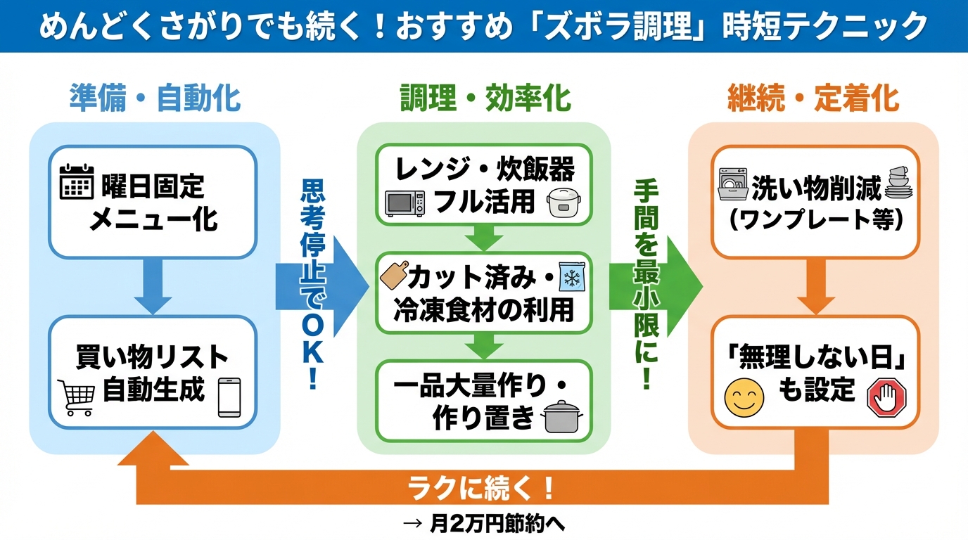 食費節約・自炊 めんどくさがりでも続く！おすすめ「ズボラ調理」時短テクニック