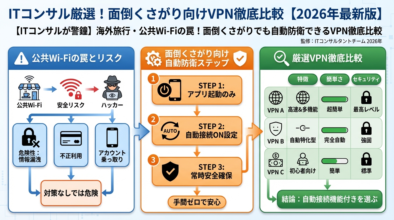 VPN・セキュリティ ITコンサル厳選!面倒くさがり向けVPN徹底比較【2026年最新版】