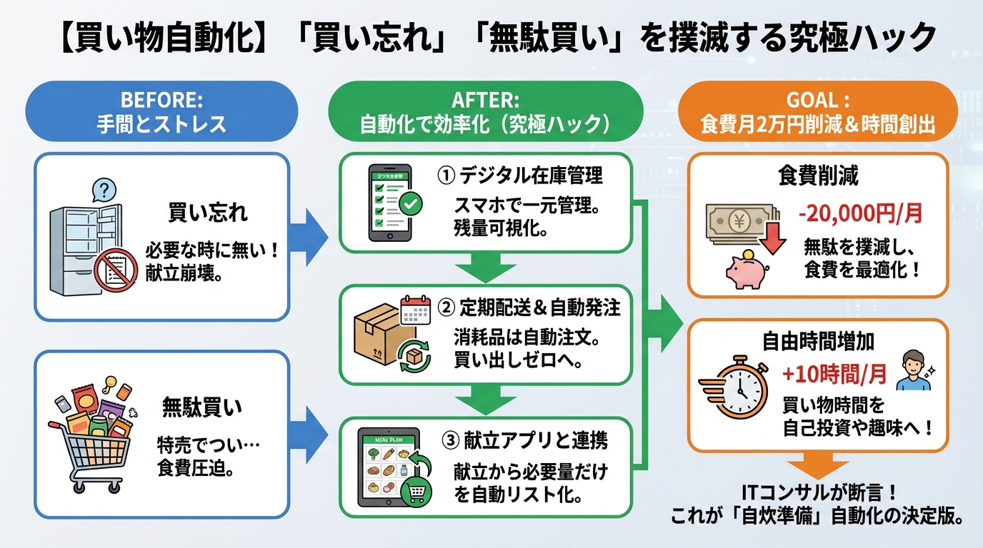 食費節約・自炊 【買い物自動化】「買い忘れ」「無駄買い」を撲滅する究極ハック