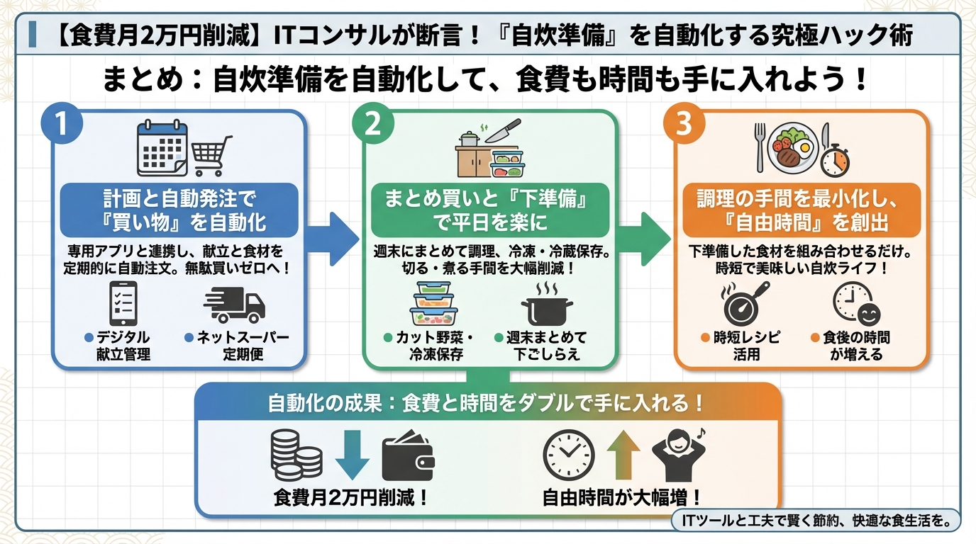食費節約・自炊 まとめ：自炊準備を自動化して、食費も時間も手に入れよう！