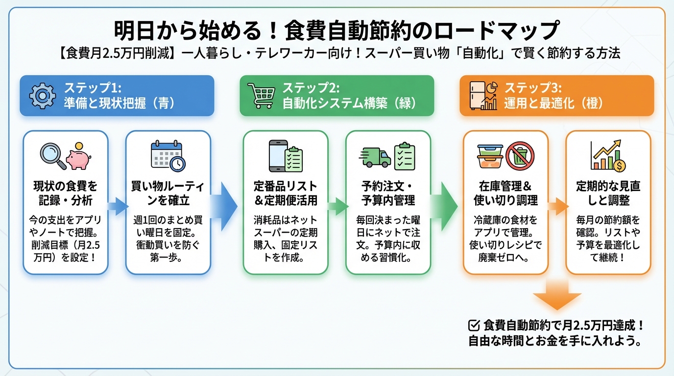 食費節約・自炊 明日から始める!食費自動節約のロードマップ