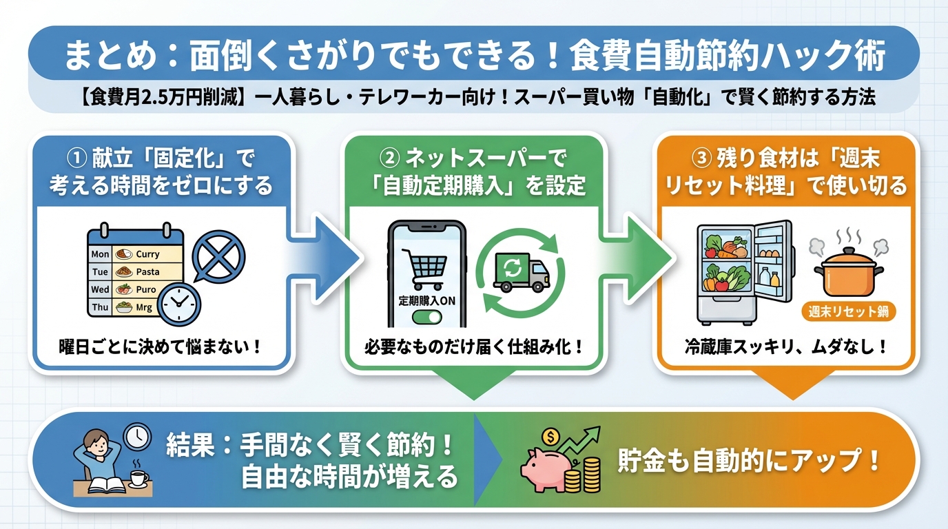 食費節約・自炊 まとめ:面倒くさがりでもできる!食費自動節約ハック術