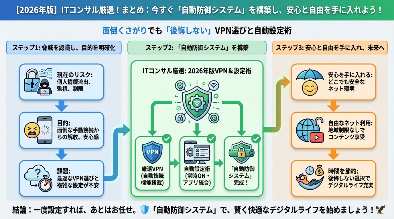 VPN・セキュリティ まとめ:今すぐ「自動防御システム」を構築し、安心と自由を手に入れよう!