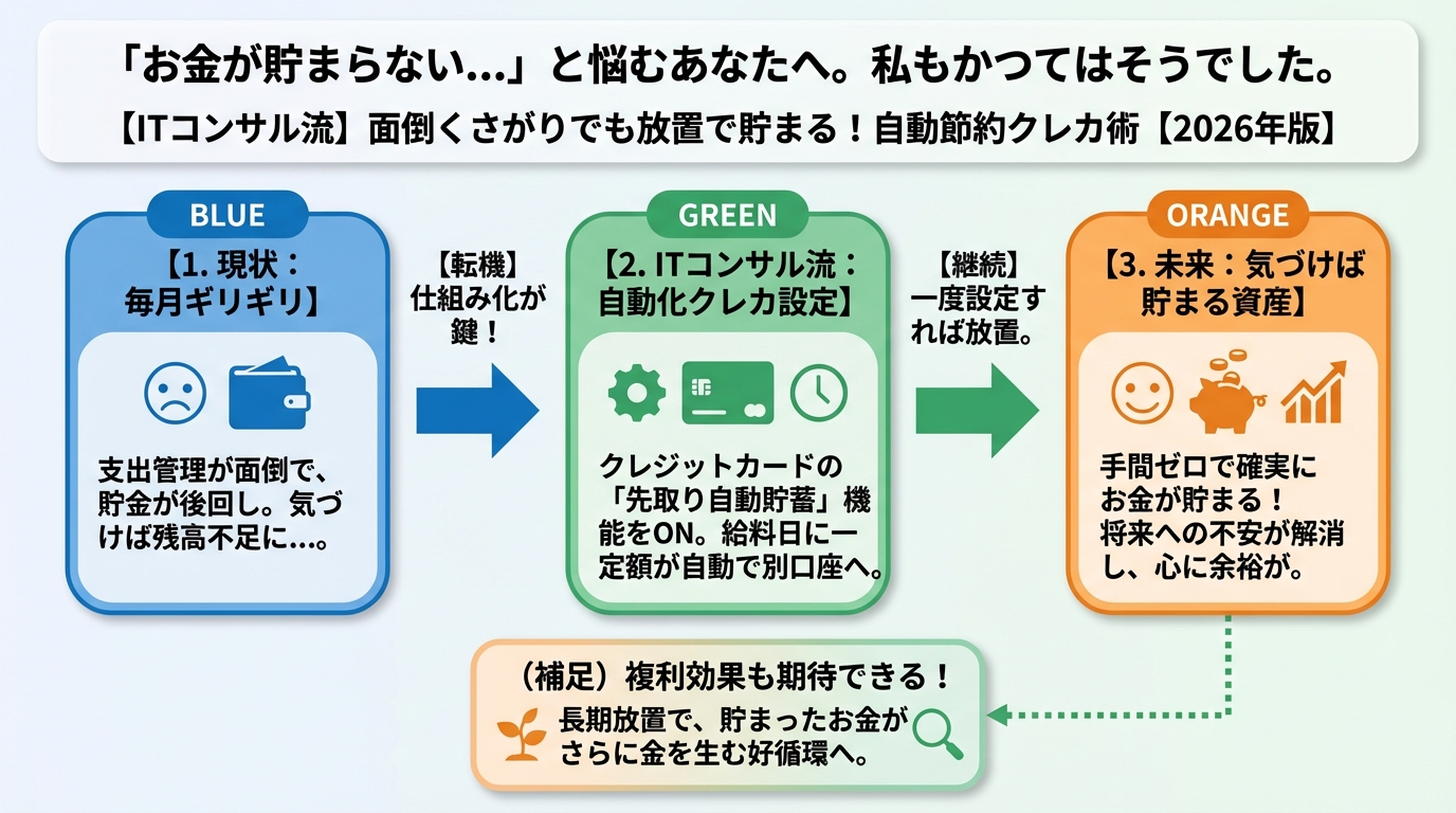 クレジットカード・節約 「お金が貯まらない…」と悩むあなたへ。私もかつてはそうでした。