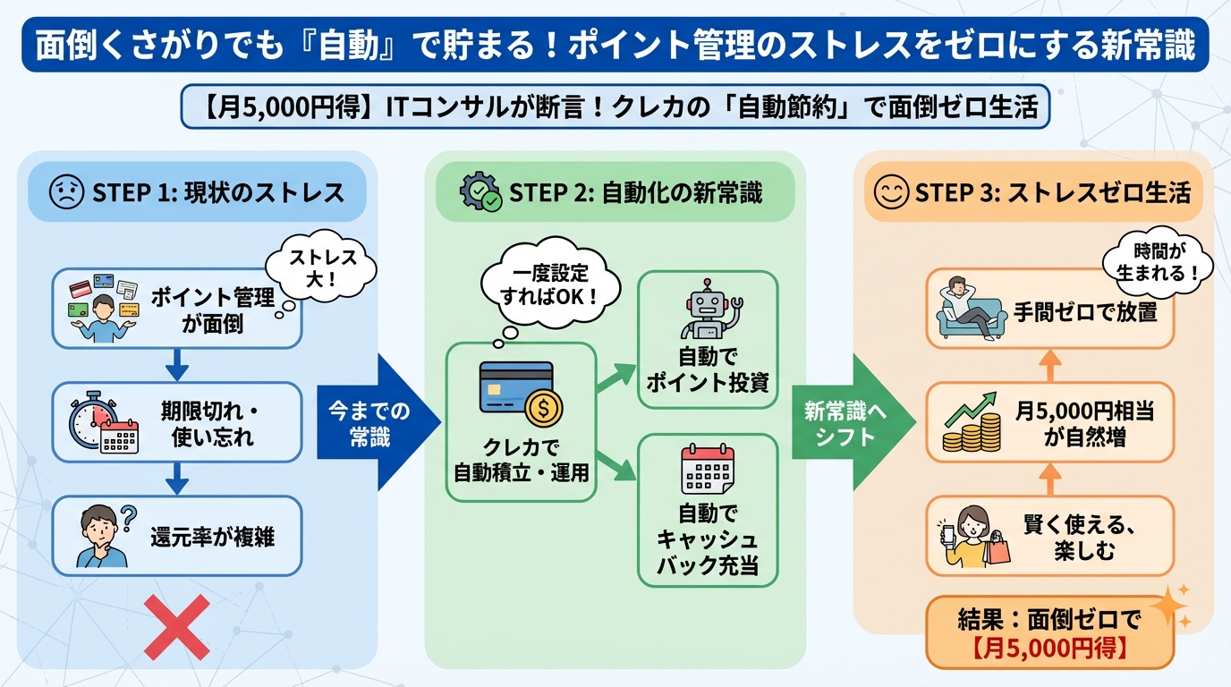 クレジットカード・節約 面倒くさがりでも『自動』で貯まる！ポイント管理のストレスをゼロにする新常識