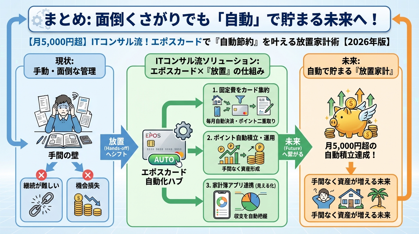 クレジットカード・節約 まとめ: 面倒くさがりでも「自動」で貯まる未来へ！
