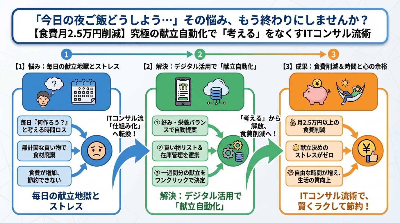 食費節約・自炊 「今日の夜ご飯どうしよう…」その悩み、もう終わりにしませんか？