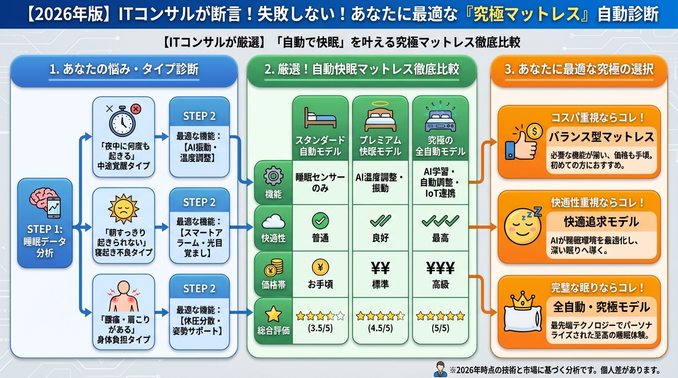 マットレス・睡眠 【2026年版】ITコンサルが厳選！「自動で快眠」を叶える究極マットレス徹底比較