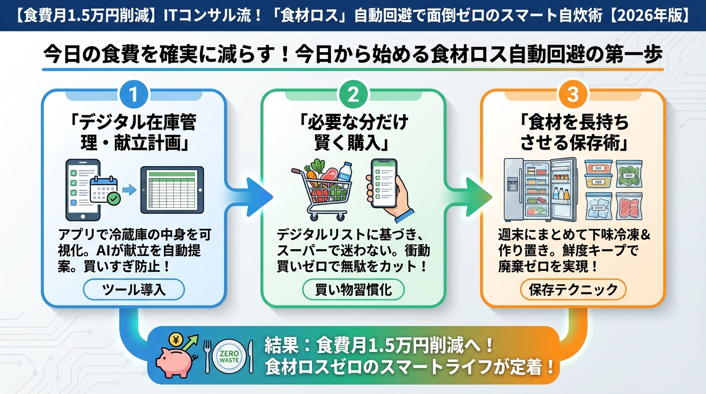 食費節約・自炊 今日の食費を確実に減らす！今日から始める食材ロス自動回避の第一歩