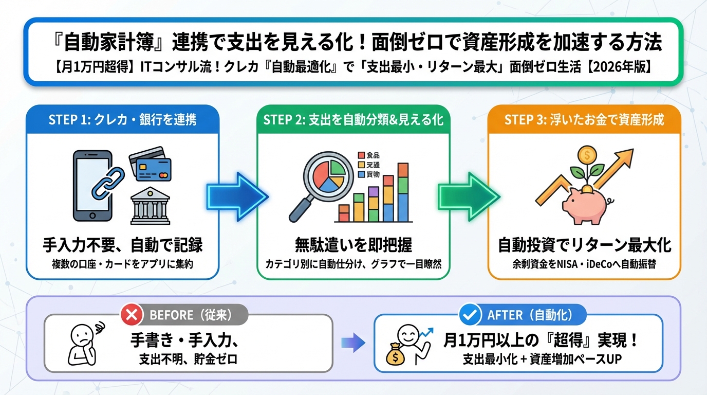 クレジットカード・節約 『自動家計簿』連携で支出を見える化！面倒ゼロで資産形成を加速する方法