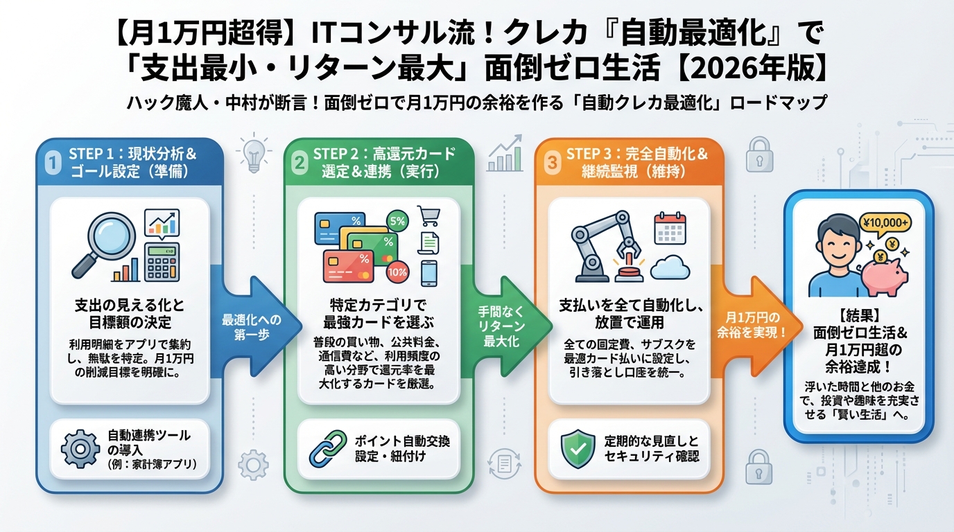 クレジットカード・節約 ハック魔人・中村が断言！面倒ゼロで月1万円の余裕を作る「自動クレカ最適化」ロードマップ