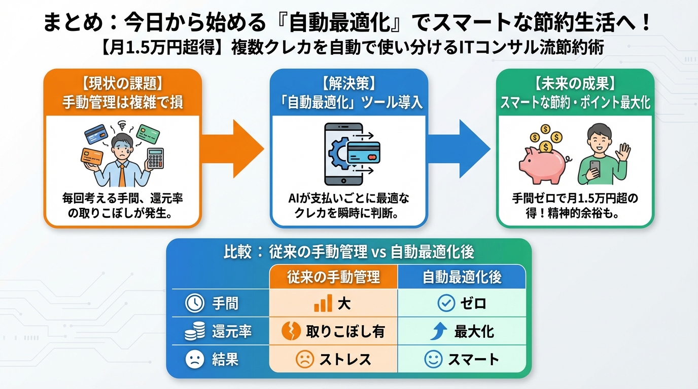 クレジットカード・節約 まとめ：今日から始める『自動最適化』でスマートな節約生活へ！