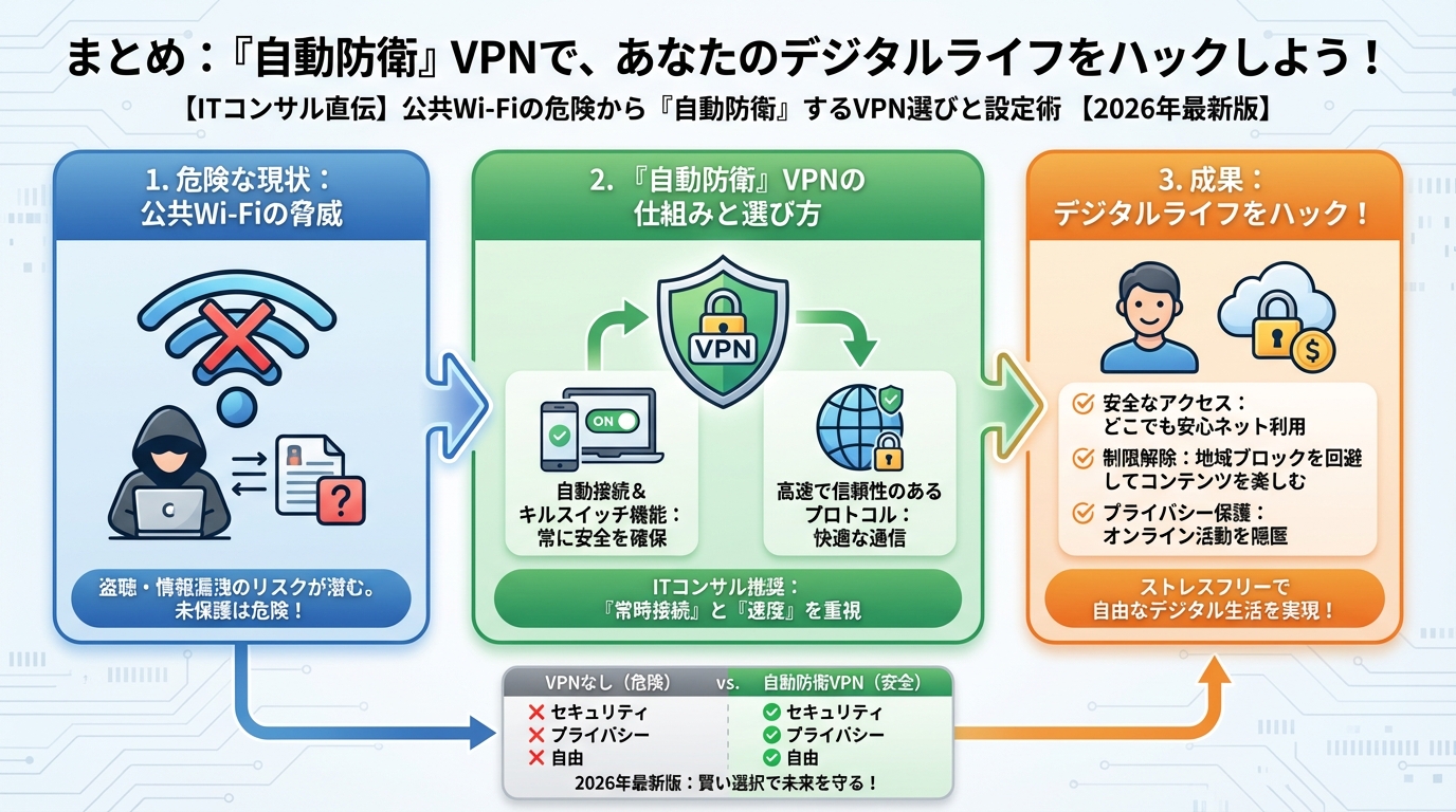 VPN・セキュリティ まとめ：『自動防衛』VPNで、あなたのデジタルライフをハックしよう！