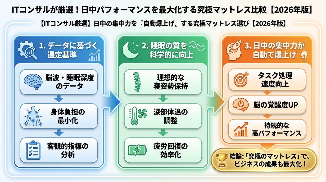 マットレス・睡眠 ITコンサルが厳選！日中パフォーマンスを最大化する究極マットレス比較【2026年版】