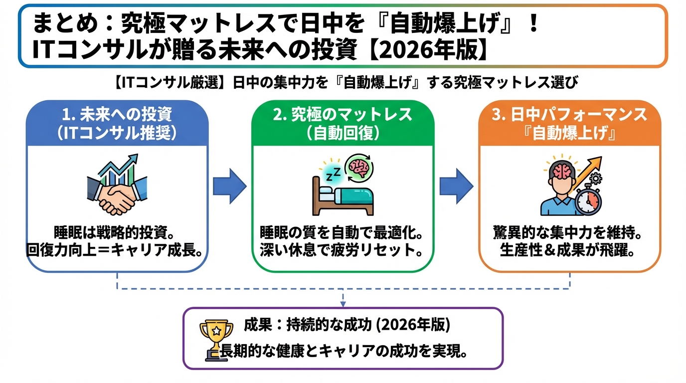 マットレス・睡眠 まとめ：究極マットレスで日中を「自動爆上げ」！ITコンサルが贈る未来への投資