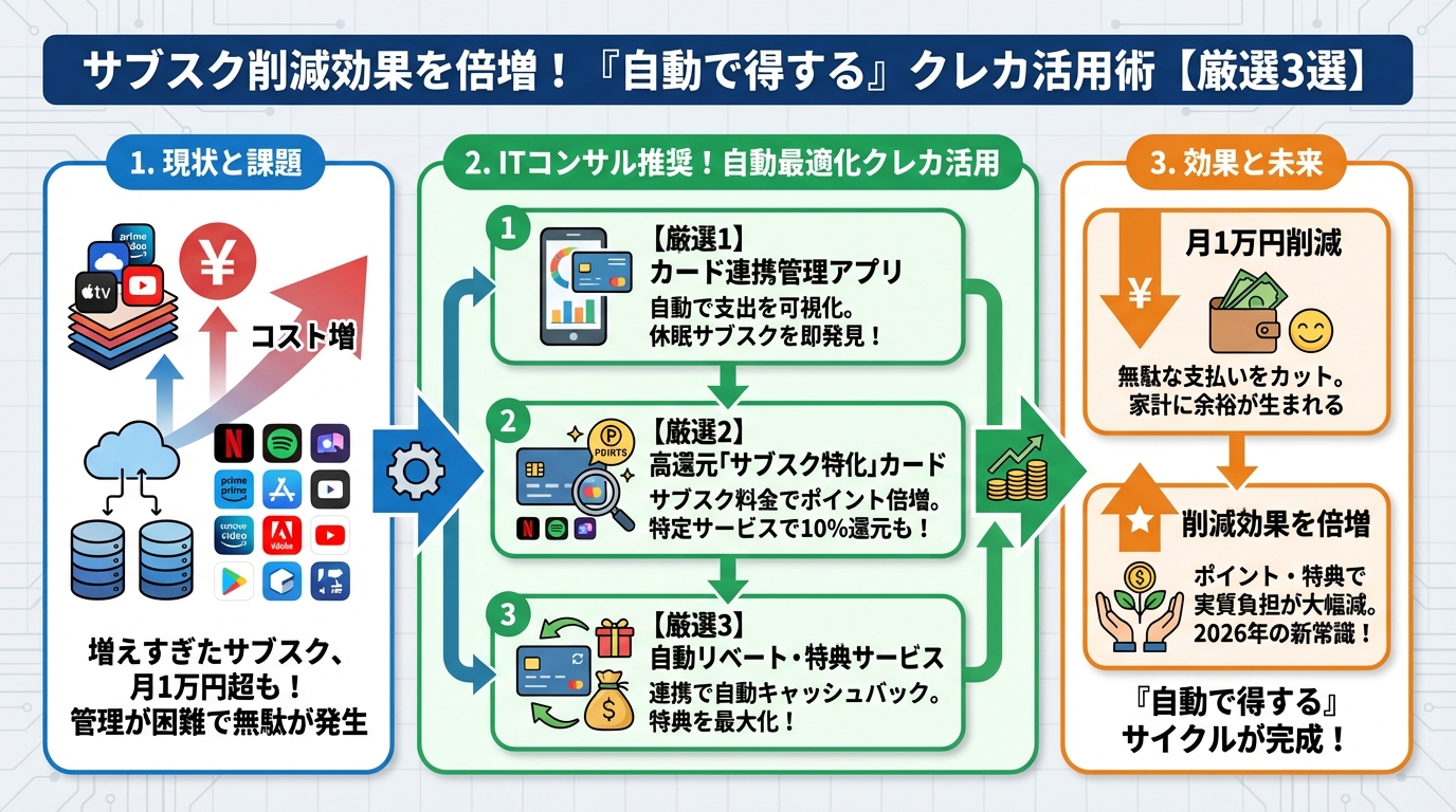 クレジットカード・節約 サブスク削減効果を倍増！『自動で得する』クレカ活用術【厳選3選】