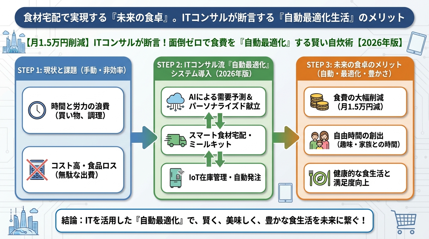 食費節約・自炊 食材宅配で実現する『未来の食卓』。ITコンサルが断言する「自動最適化生活」のメリット