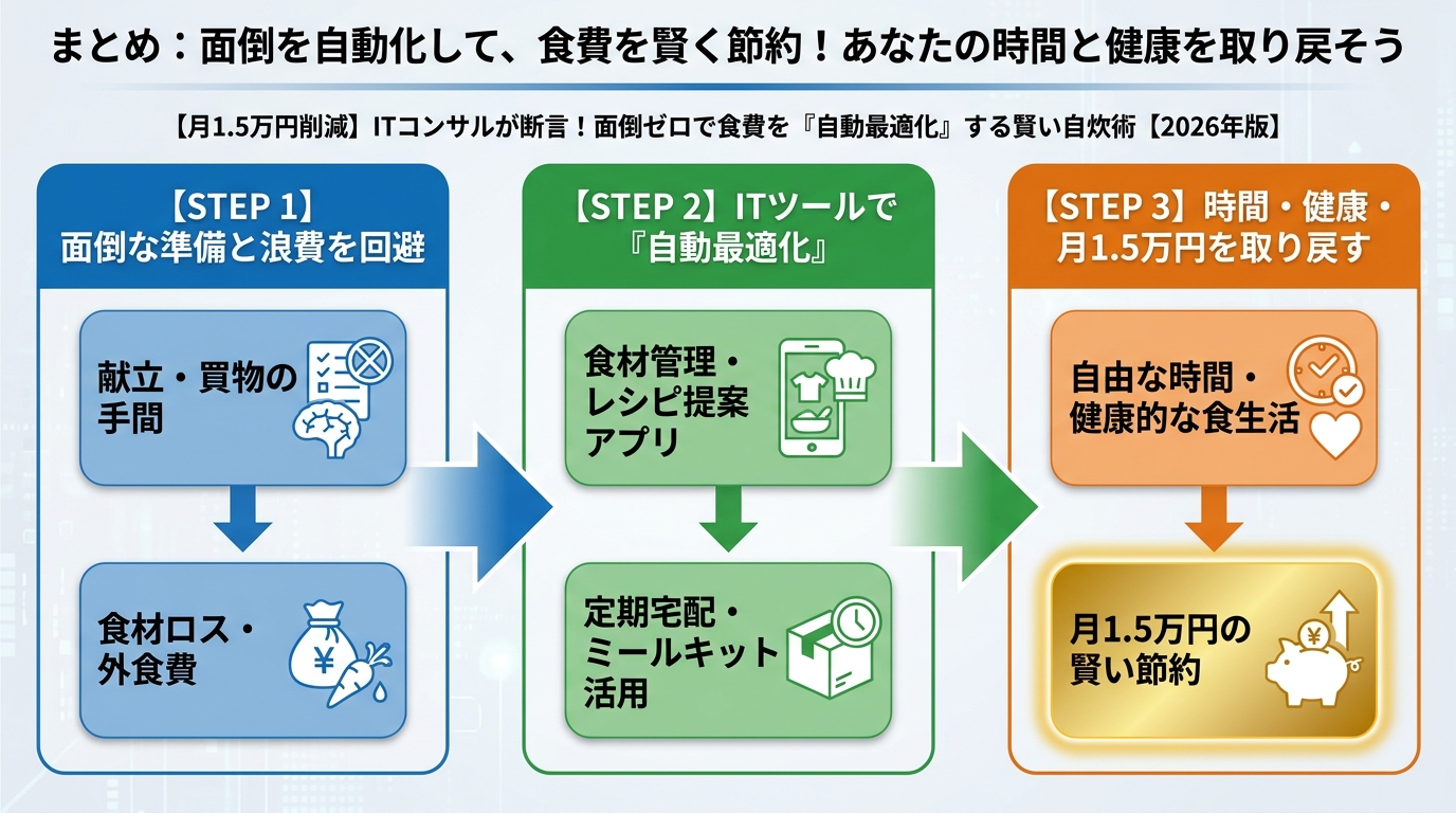 食費節約・自炊 まとめ：面倒を自動化して、食費を賢く節約！あなたの時間と健康を取り戻そう