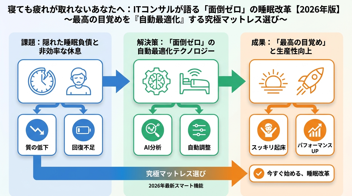 マットレス・睡眠 寝ても疲れが取れないあなたへ：ITコンサルが語る「面倒ゼロ」の睡眠改革の重要性