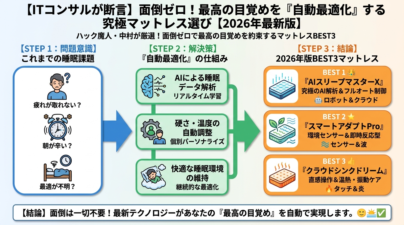 マットレス・睡眠 【2026年最新版】ハック魔人・中村が厳選！面倒ゼロで最高の目覚めを約束するマットレスBEST3