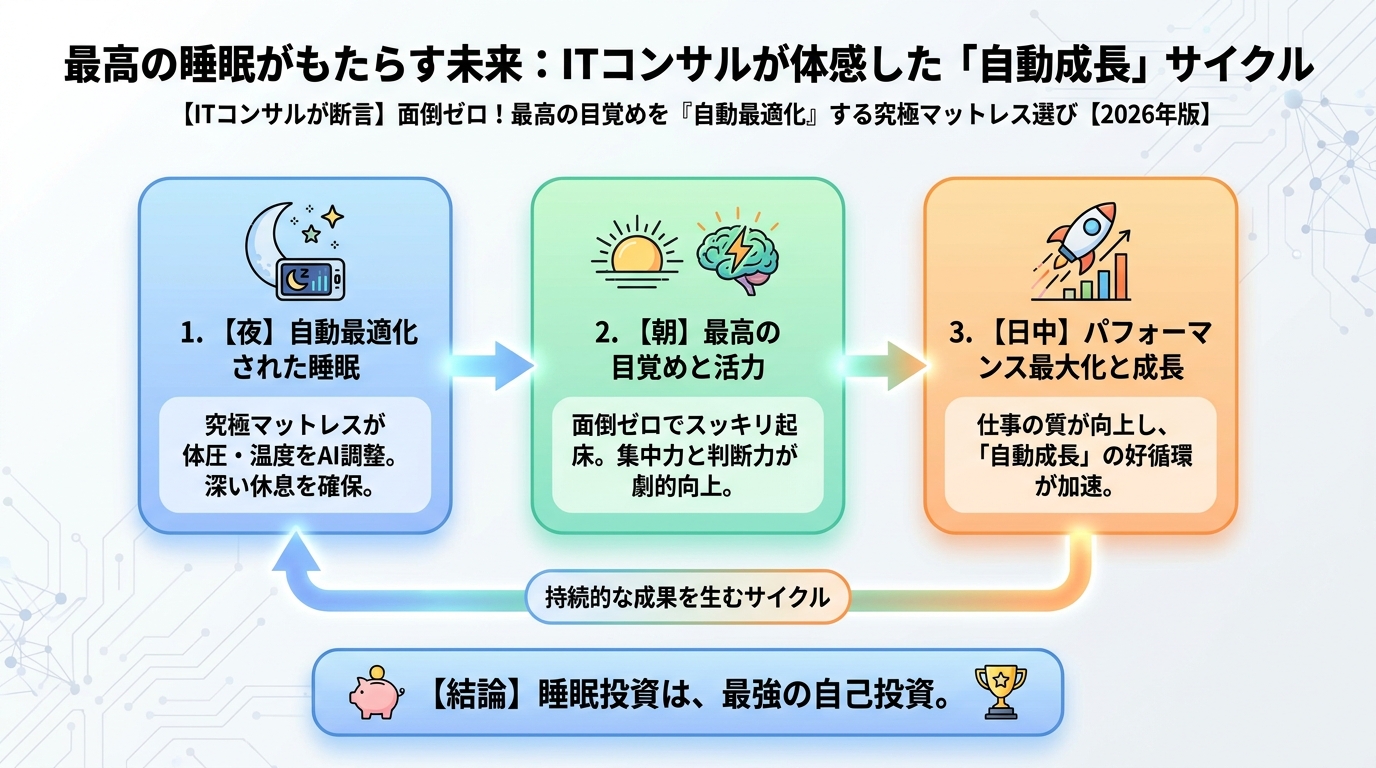 マットレス・睡眠 最高の睡眠がもたらす未来：ITコンサルが体感した「自動成長」サイクル